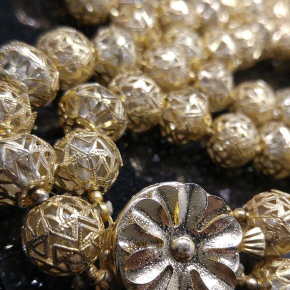 Hong Kong Filigree Bead Necklace – Vintage 1950s Double Strand - Picture 2 of 10